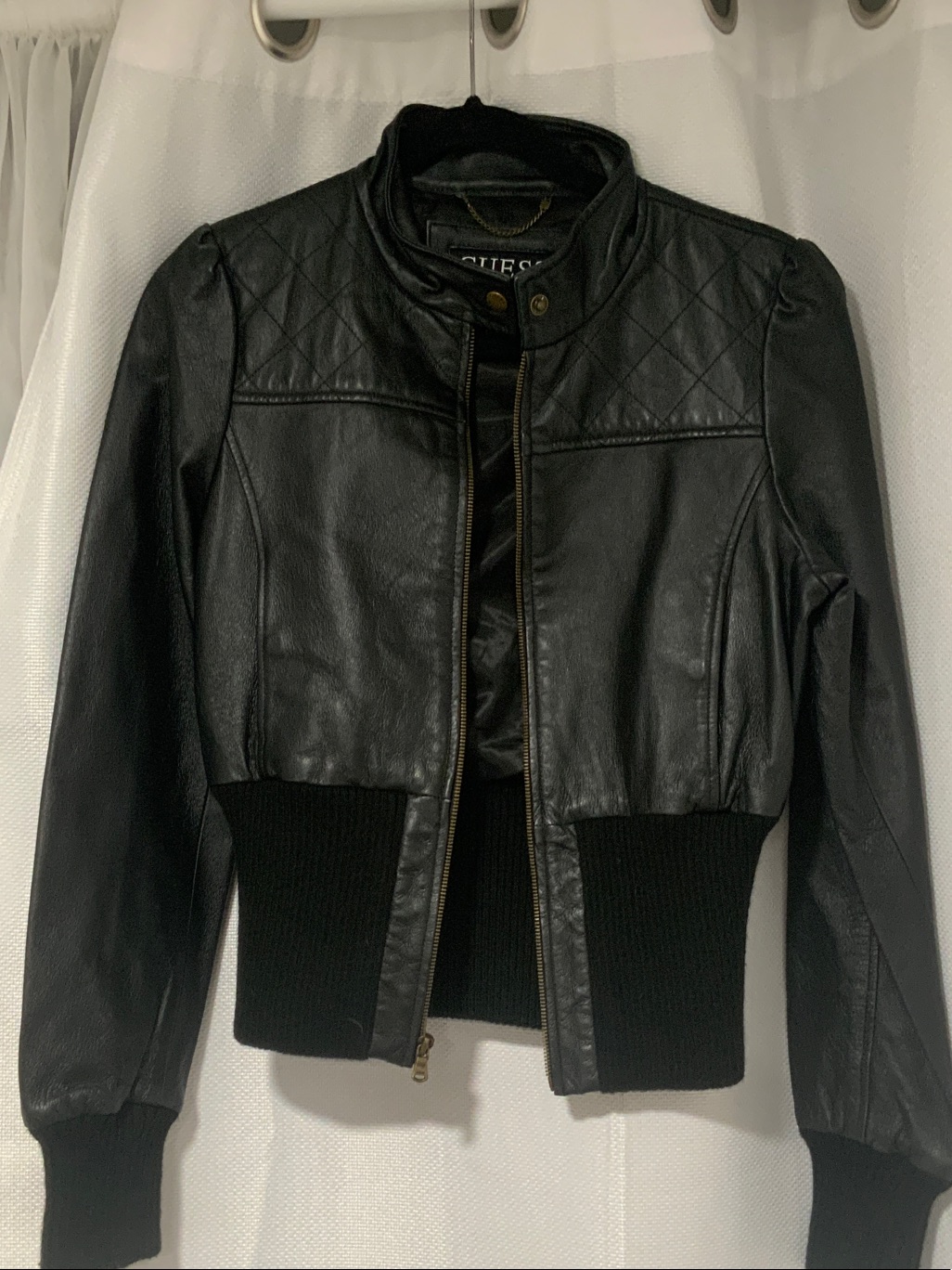 Guess Black Quilted Waistband Faux Leather Jacket
